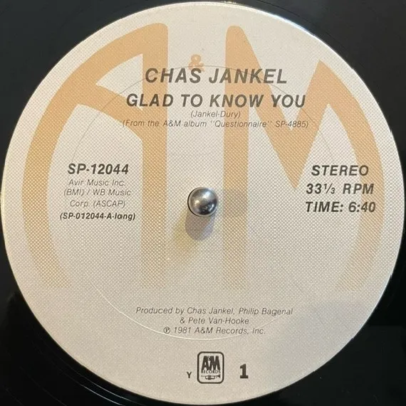 CHAS JANKEL / GLAD TO KNOW YOU  3,000,000 SYNTHS  AI NO CORRIDA